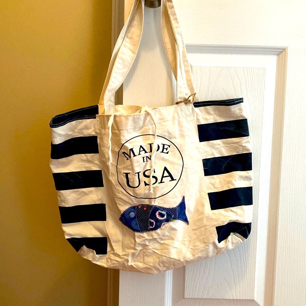 Made in USA cotton shopping bag with ribbon tie